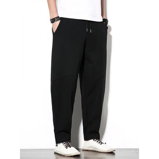 Men's Cotton Polyester Linen Loose Wide Leg Sweatpants