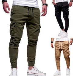 Men's Polyester Casual Drawstring Breathable Wrinkle-Free Cargo Pants