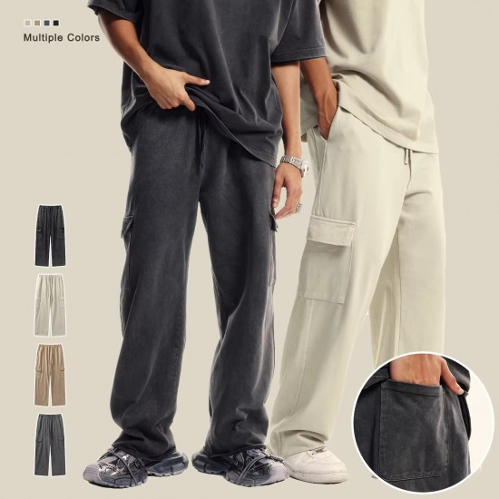 Men's Fleece Cotton Straight Casual Vintage Cargo Pants