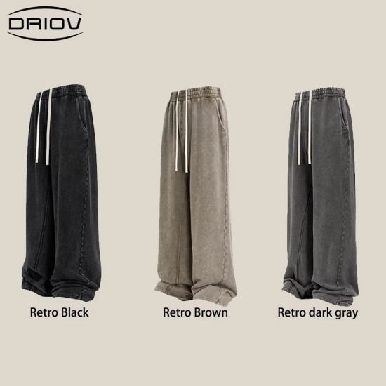 Men's Cotton Loose Wide Leg Casual Retro Sweatpants